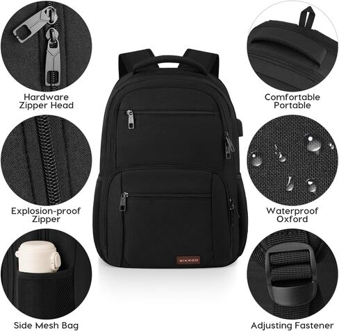BIKROD Backpack for Men and Women, School Backpacks for Teen Boys Water Resistant TSA Travel Backpack with USB Charging Port, Business Anti Theft Sturdy Computer Bag Gifts Fits 15.6 Inch Laptop,Black in Kuwait