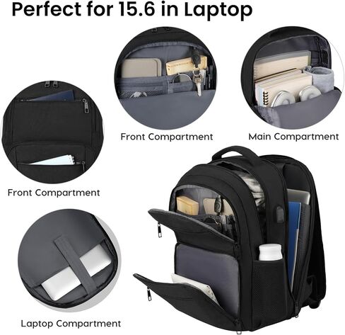 BIKROD Backpack for Men and Women, School Backpacks for Teen Boys Water Resistant TSA Travel Backpack with USB Charging Port, Business Anti Theft Sturdy Computer Bag Gifts Fits 15.6 Inch Laptop,Black in Kuwait