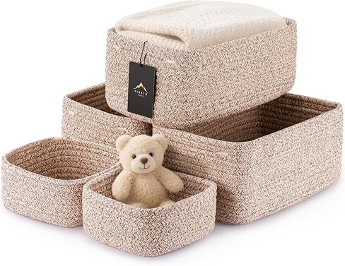 5-Pack Small Woven Rope Storage Baskets, 2 Sizes Organizer Bins | Fabric Cube Boxes and Rectangular Shallow Bins for Closet, Shelf, Bookshelf, Nursery, Changing Table, Bathroom, Toys & Home in Saudi Arabia