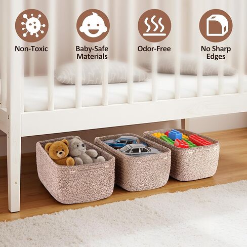 5-Pack Small Woven Rope Storage Baskets, 2 Sizes Organizer Bins | Fabric Cube Boxes and Rectangular Shallow Bins for Closet, Shelf, Bookshelf, Nursery, Changing Table, Bathroom, Toys & Home in Saudi Arabia