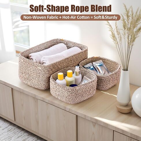 5-Pack Small Woven Rope Storage Baskets, 2 Sizes Organizer Bins | Fabric Cube Boxes and Rectangular Shallow Bins for Closet, Shelf, Bookshelf, Nursery, Changing Table, Bathroom, Toys & Home in Saudi Arabia