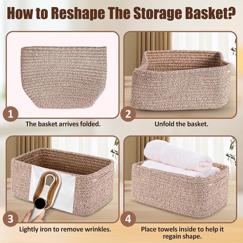 5-Pack Small Woven Rope Storage Baskets, 2 Sizes Organizer Bins | Fabric Cube Boxes and Rectangular Shallow Bins for Closet, Shelf, Bookshelf, Nursery, Changing Table, Bathroom, Toys & Home in Saudi Arabia