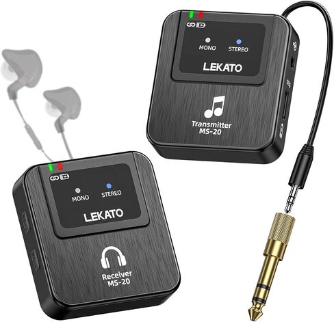 LEKATO Wireless in-Ear Monitor MS-20 Charging, 30H Battery Life with Box, 2.4G IEM System 1Transmitter 2 Receivers Auto-Pairing,OTG Support,One to More, in-Ear Monitoring for Studio,Live,Singer,Band in Saudi Arabia