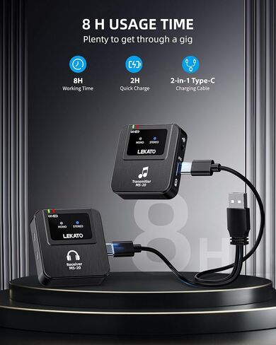LEKATO Wireless in-Ear Monitor MS-20 Charging, 30H Battery Life with Box, 2.4G IEM System 1Transmitter 2 Receivers Auto-Pairing,OTG Support,One to More, in-Ear Monitoring for Studio,Live,Singer,Band in Saudi Arabia
