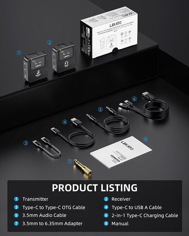 LEKATO Wireless in-Ear Monitor MS-20 Charging, 30H Battery Life with Box, 2.4G IEM System 1Transmitter 2 Receivers Auto-Pairing,OTG Support,One to More, in-Ear Monitoring for Studio,Live,Singer,Band in Saudi Arabia