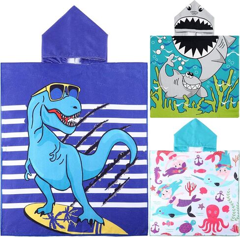 Chumia 3 Pack Kids Beach Beach Poncho مناشف حمام سباحة للسباحة مع غطاء محرك أقصى كثيف من القطن. in Kuwait