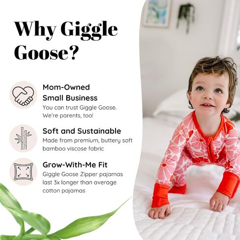 Giggle Goose ثنائية السوستة بيخامات - بيجامات قابلة للتحويل لا يرضي القدمين مع الأصفاد القفاز - صغار السوستة المزدوجة in Saudi Arabia