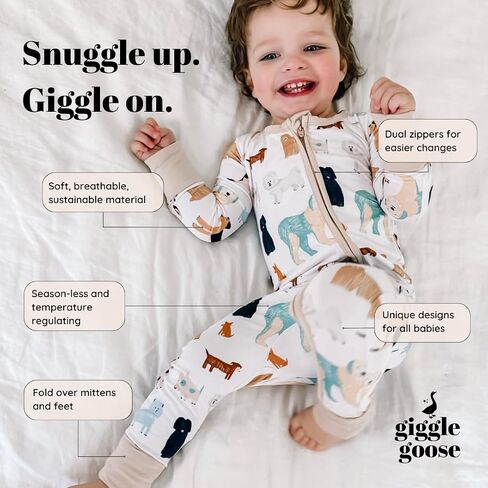 Giggle Goose ثنائية السوستة بيخامات - بيجامات قابلة للتحويل لا يرضي القدمين مع الأصفاد القفاز - صغار السوستة المزدوجة in Saudi Arabia