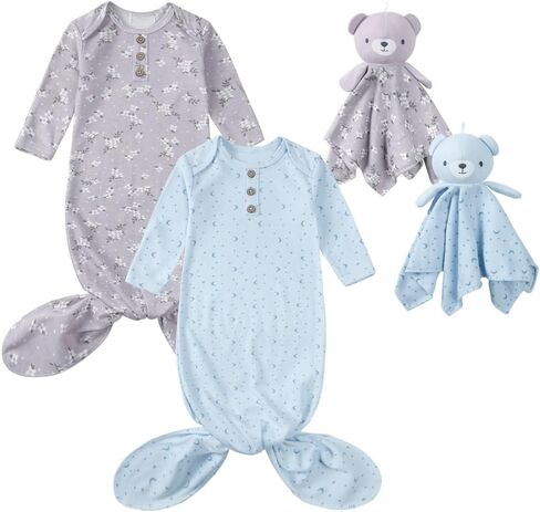 Kids Tales Newborn Baby Knotted Sleep Gown Printed Sleepwear Sleeping Bag Nightgown Infant Bear Security Blanket Snuggle Toy in Kuwait