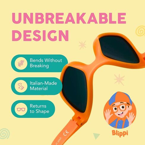 Blippi Mirrored Sunglasses - Bendable, Polarized, Orange Glasses for Children with Blue Mirrored Lens in Saudi Arabia