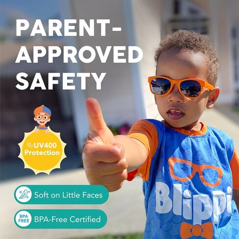 Blippi Mirrored Sunglasses - Bendable, Polarized, Orange Glasses for Children with Blue Mirrored Lens in Saudi Arabia