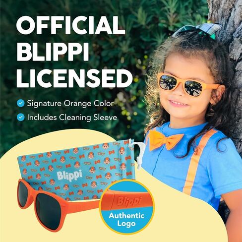 Blippi Mirrored Sunglasses - Bendable, Polarized, Orange Glasses for Children with Blue Mirrored Lens in Saudi Arabia