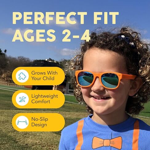 Blippi Mirrored Sunglasses - Bendable, Polarized, Orange Glasses for Children with Blue Mirrored Lens in Saudi Arabia