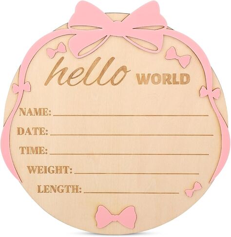 Hello World Newborn Sign Pink Bow ، 7.1 بوصة علامة إعلان ميلاد خشبية للبنات للبنات ، مرحبًا in Saudi Arabia