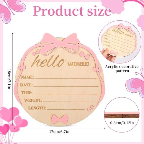 Hello World Newborn Sign Pink Bow ، 7.1 بوصة علامة إعلان ميلاد خشبية للبنات للبنات ، مرحبًا in Saudi Arabia
