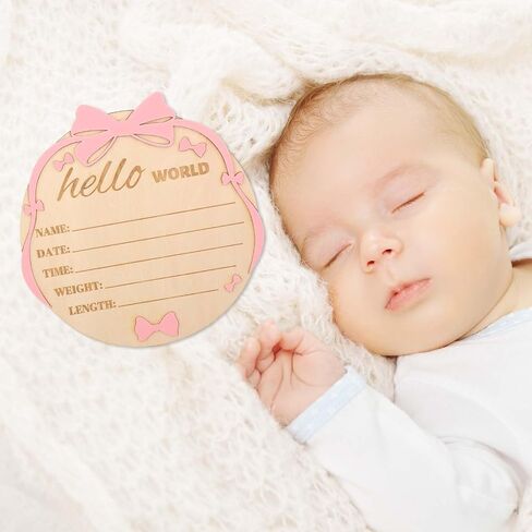 Hello World Newborn Sign Pink Bow ، 7.1 بوصة علامة إعلان ميلاد خشبية للبنات للبنات ، مرحبًا in Saudi Arabia