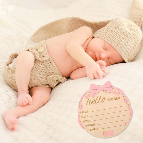 Hello World Newborn Sign Pink Bow ، 7.1 بوصة علامة إعلان ميلاد خشبية للبنات للبنات ، مرحبًا in Saudi Arabia