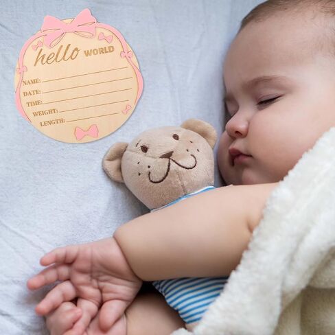 Hello World Newborn Sign Pink Bow ، 7.1 بوصة علامة إعلان ميلاد خشبية للبنات للبنات ، مرحبًا in Saudi Arabia