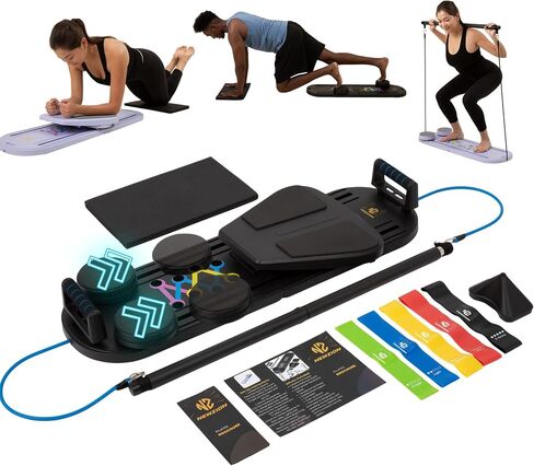 7-in-1 Pilates Boarder المصلح ، Poltable Pilates Board Pilates Pilates Pilates معدات مصلحة مع مؤقت للتدريبات المنزلية مع Mance Bands Core Glider Push-Up Machine Pilates Pilates in Saudi Arabia
