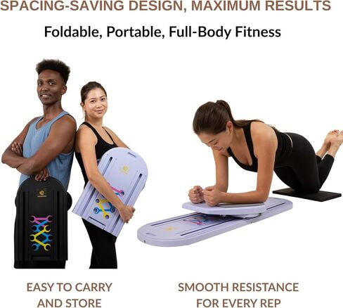 7-in-1 Pilates Boarder المصلح ، Poltable Pilates Board Pilates Pilates Pilates معدات مصلحة مع مؤقت للتدريبات المنزلية مع Mance Bands Core Glider Push-Up Machine Pilates Pilates in Saudi Arabia