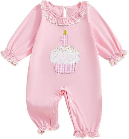 GOOCHEER First Birthday Baby Girl Outfit Fall 1 Cake Embroidery Shuffle Long Sleeve Romper Bemsuit Cake Smash Clatse in Kuwait