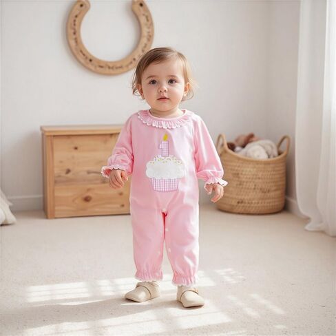 GOOCHEER First Birthday Baby Girl Outfit Fall 1 Cake Embroidery Shuffle Long Sleeve Romper Bemsuit Cake Smash Clatse in Kuwait