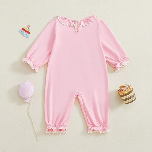 GOOCHEER First Birthday Baby Girl Outfit Fall 1 Cake Embroidery Shuffle Long Sleeve Romper Bemsuit Cake Smash Clatse in Kuwait