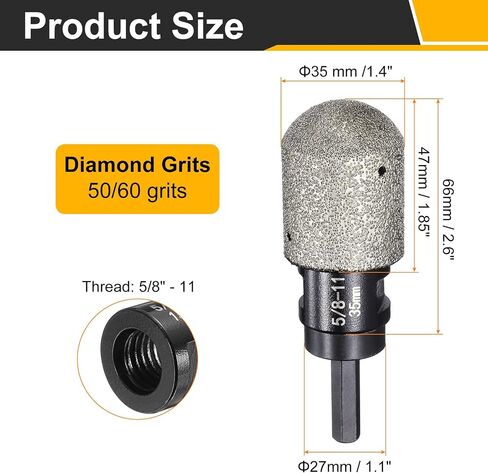 Harfington 4pcs البت الماسي على شكل إصبع الماس 35 مم 2 ثقوب مع 5/8 "-11 خيط مع التحويل لتوسيع تشكيل طحن الثقوب الموجودة على كونترتوب الرخام ، الأسود in Saudi Arabia