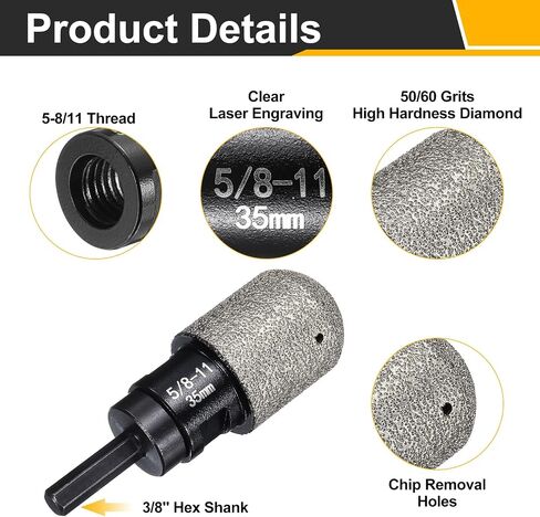 Harfington 4pcs البت الماسي على شكل إصبع الماس 35 مم 2 ثقوب مع 5/8 "-11 خيط مع التحويل لتوسيع تشكيل طحن الثقوب الموجودة على كونترتوب الرخام ، الأسود in Saudi Arabia