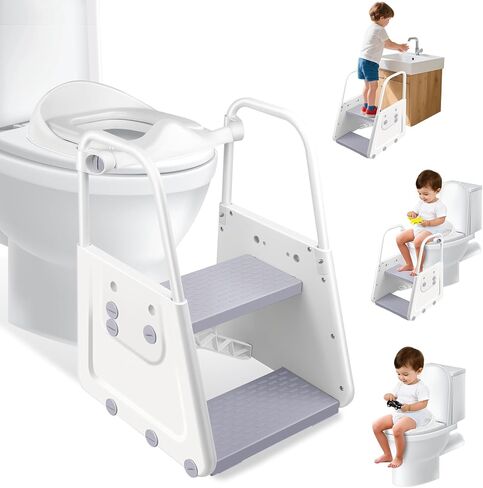 مقعد تدريب على قعادة مع Step Stool - 3 في 1 مقعد مرحاض تدريب مع مقاولات كبيرة و Guard -Splash | مقعد مرحاض للطفر قابلة للطي ، ارتفاع قابل للتعديل in Saudi Arabia