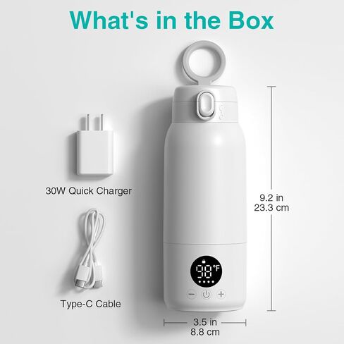 كوالابابي زجاجة محمولة دافئة للسفر - زجاجة الطفل أكثر دفئا مع تسخين سريع ، 17 أوقية سعة كبيرة الحليب أكثر دفئا لبن حليب الأم ، الصيغة ، الماء ، IPX6 قابلة للغسل ، للسيارة ، الطائرات والسفر في الهواء الطلق in Kuwait
