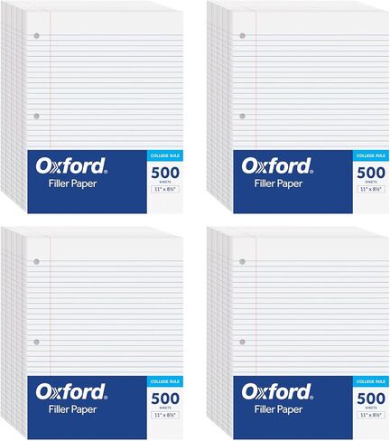 Oxford Loose Leaf Paper College Ruled - 1000 Pack Filler Paper - 8 X 10.5 Inch - 3-hole Punched College Ruled Notebook Paper -lined Paper for Adults, School Students and Kids in Kuwait