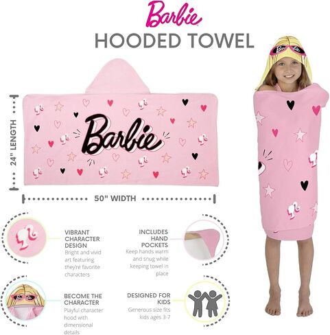 Barbie Bath/Pool/Beach Cotton Hooded Towel Wrap, 24 in x 50 in in Saudi Arabia