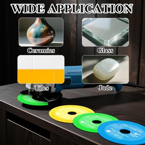 Lamoutor 6Pcs 4 Inch Glass Cutting Disc for Angle Grinder, Diamond Saw Blade, Tile Cutter Blade for Cutting Marble Glass Tile Jade Crystal（Green/Blue/Yellow/Black/Red/Orange） in Saudi Arabia