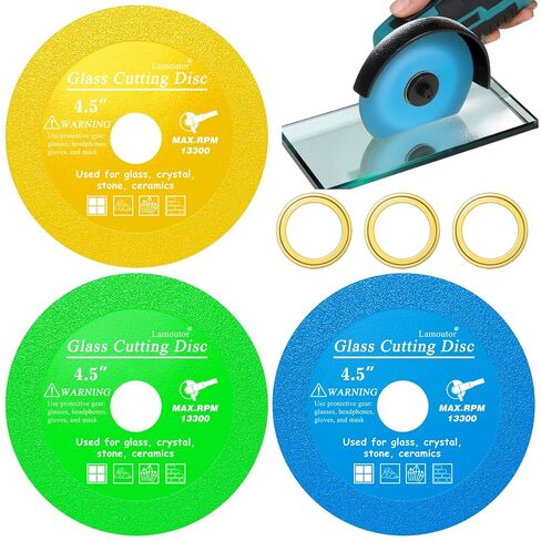 Lamoutor 6Pcs 4 Inch Glass Cutting Disc for Angle Grinder, Diamond Saw Blade, Tile Cutter Blade for Cutting Marble Glass Tile Jade Crystal（Green/Blue/Yellow/Black/Red/Orange） in Saudi Arabia