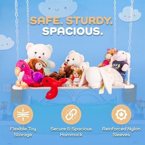 Stuffed Animal Storage Hammock by My Canopy Hammock - Over-Bed Plush Toy Organizer, Easy Access Hammock Holder, Washable Netting, Safe & Sturdy Design, Clutter-Free Kids Bedroom Decor in Saudi Arabia