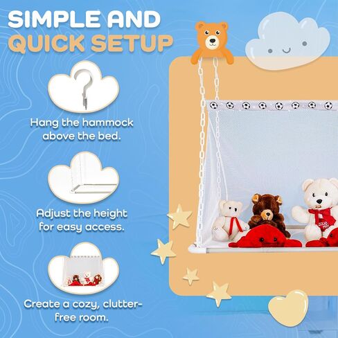 Stuffed Animal Storage Hammock by My Canopy Hammock - Over-Bed Plush Toy Organizer, Easy Access Hammock Holder, Washable Netting, Safe & Sturdy Design, Clutter-Free Kids Bedroom Decor in Saudi Arabia