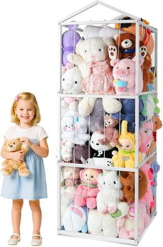 تخزين Plushies Storage Storage المحشوة ، منظمة تخزين ألعاب الأطفال عملاقة محشوة بالحيوانات ، حامل حديقة حيوانات متينة Teddy Bear Storage Room (غير مسجلة ، أبيض) in Kuwait