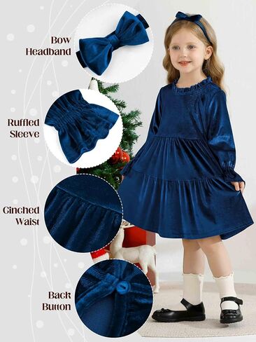 Baby and Toddler Girls Velvet Dresses Christmas Dress Long Sleeve Birthday Party Playwear Dress Fall Winter Clothes in Saudi Arabia