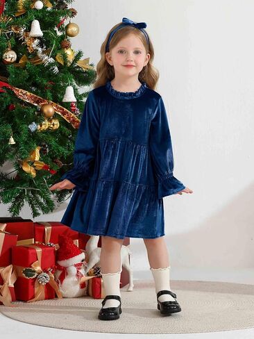 Baby and Toddler Girls Velvet Dresses Christmas Dress Long Sleeve Birthday Party Playwear Dress Fall Winter Clothes in Saudi Arabia