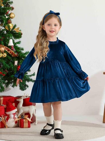 Baby and Toddler Girls Velvet Dresses Christmas Dress Long Sleeve Birthday Party Playwear Dress Fall Winter Clothes in Saudi Arabia