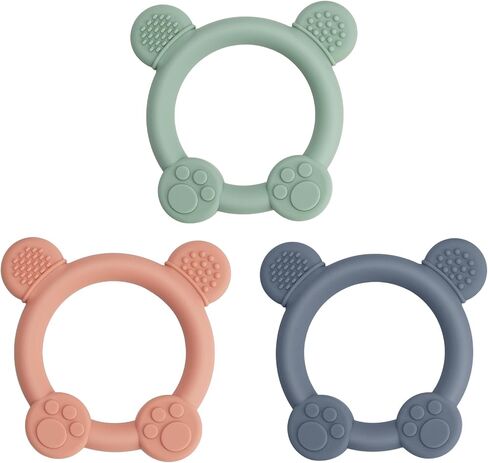 Meartchy 3 Pack Baby Teether, Bear-Shaped Silicone Teething Toys for Infants 0-24 Months, BPA-Free Chew Toys to Soothe Sore Gums (Pale Pink & Green & Blue) in Saudi Arabia