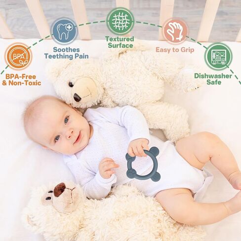 Meartchy 3 Pack Baby Teether, Bear-Shaped Silicone Teething Toys for Infants 0-24 Months, BPA-Free Chew Toys to Soothe Sore Gums (Pale Pink & Green & Blue) in Saudi Arabia