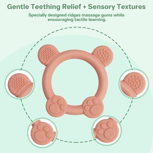 Meartchy 3 Pack Baby Teether, Bear-Shaped Silicone Teething Toys for Infants 0-24 Months, BPA-Free Chew Toys to Soothe Sore Gums (Pale Pink & Green & Blue) in Saudi Arabia