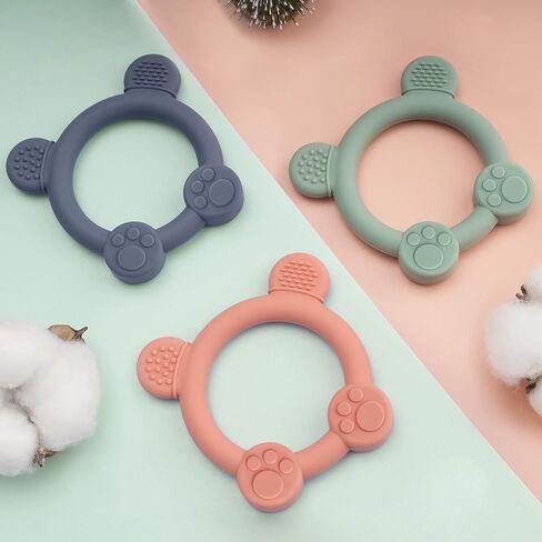 Meartchy 3 Pack Baby Teether, Bear-Shaped Silicone Teething Toys for Infants 0-24 Months, BPA-Free Chew Toys to Soothe Sore Gums (Pale Pink & Green & Blue) in Saudi Arabia