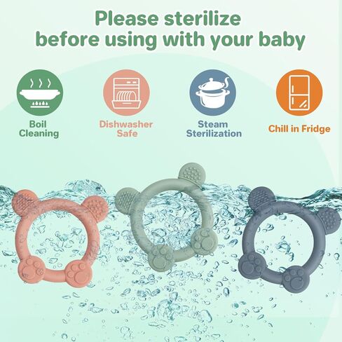 Meartchy 3 Pack Baby Teether, Bear-Shaped Silicone Teething Toys for Infants 0-24 Months, BPA-Free Chew Toys to Soothe Sore Gums (Pale Pink & Green & Blue) in Saudi Arabia