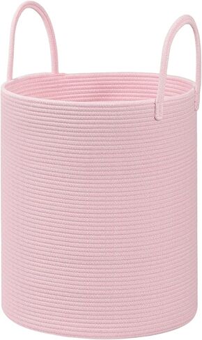 Cotton Rope Laundry Basket Hamper for Girls Kids Baby Nursery Hamper Bin Woven Blanket Basket for Living Room cute baby laundry basket Storage Basket for Nursery Toy Storage Bin&Box(Pink) in Saudi Arabia