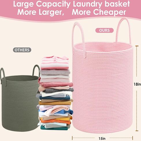 Cotton Rope Laundry Basket Hamper for Girls Kids Baby Nursery Hamper Bin Woven Blanket Basket for Living Room cute baby laundry basket Storage Basket for Nursery Toy Storage Bin&Box(Pink) in Saudi Arabia