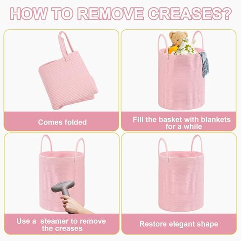 Cotton Rope Laundry Basket Hamper for Girls Kids Baby Nursery Hamper Bin Woven Blanket Basket for Living Room cute baby laundry basket Storage Basket for Nursery Toy Storage Bin&Box(Pink) in Saudi Arabia