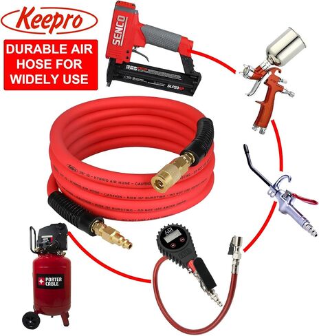 Keepro Hybrid Horse ، معرف مرن 1/4 بوصة بنسبة 6 أقدام ، خرطوم ضاغط الهواء القصيرة الطويلة مع 1/4 بوصة من النحاس النحاسي الصلب دوار ، قابس ، 300 رطل واحد الضغط ، أحمر ، أحمر ، أحمر. in Kuwait